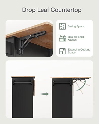 Qsun Kitchen Island with Storage, Kitchen Cart on 5 Universal Wheels, Mobile Kitchen Island with Rubber Wood Top and Side Rack (Black) - color: Black