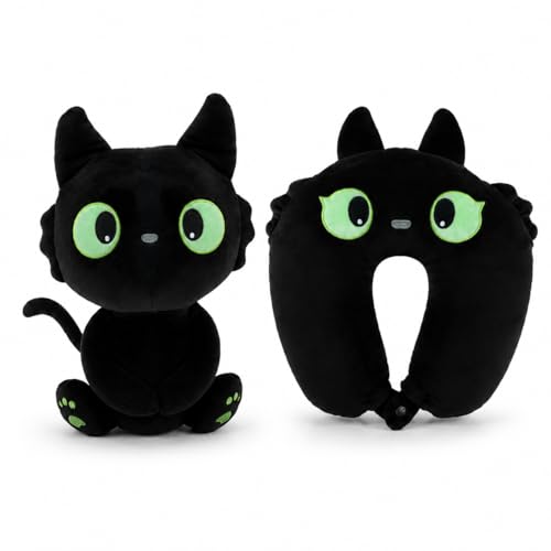2-in-1 Travel Pillow for Kids & Adults Car Neck Pillow Memory Cotton U-Shaped Neck Pillow Soft Head Support Travel Accessories for Airplane Car Train Bus Airplane Pillow (cat) - color: Color 3