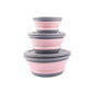 3 PCs Food Grade Silicone Collapsible Bowl Lunch Box - Expandable Food Storage Containers Set -Silicone Salad Bowl with Lid Portable (Pink) - color: Pink