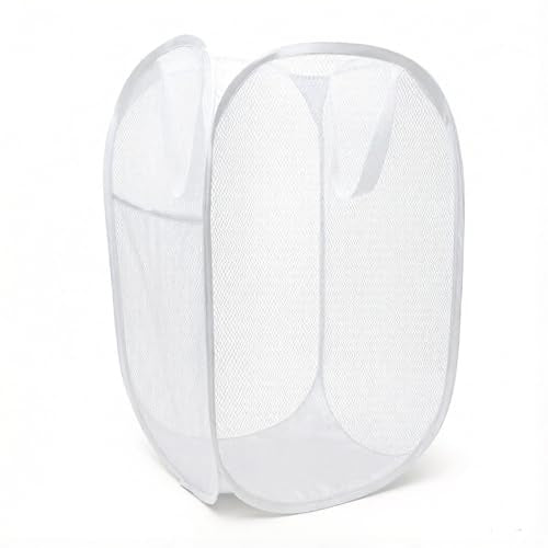 Pop up hamper, the upgraded laundry basket with breathable side pocket mesh. Ideal for room, apartment, dormitory, travel, business trip & kids storage(1,white) - color: White