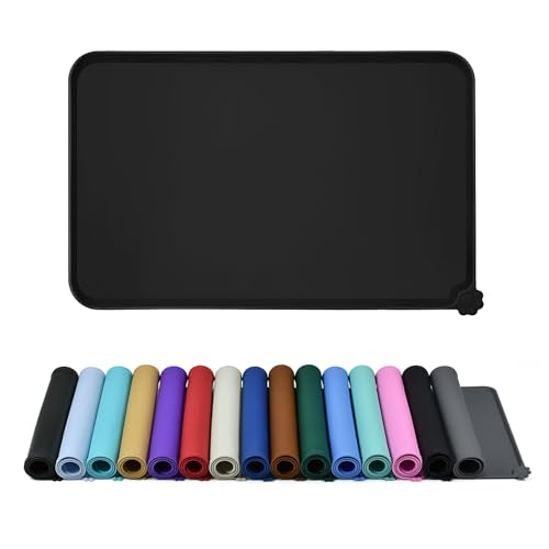 Reopet Silicone Pet Feeding Mat - Waterproof & Non-Slip Dog Cat Placemat | High Raised Edges Prevent Food & Water Spills to Protect Floors, Easy to Clean, Fit for Dog Cat Bowls - color: Black, size: 32" x 24"