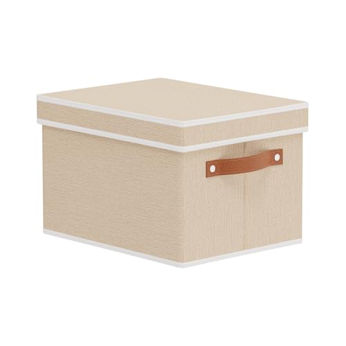 Foldable Storage Bin, 10.2×7.8×6.7 Inch Storage Box with Lid, Closet Organizer for Organizing with Handles, Beige, 1-Pack - color: Beige, size: Narrow（1 Pack）
