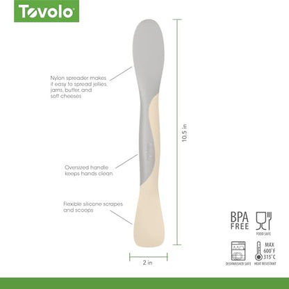 Tovolo Scoop and Spread Large Dual End Silicone Sandwich Spreader Tool with Nylon Handle, BPA Free Dishwasher Safe Silicone and Nylon Tool for Spreading and Scooping, Oatmeal and Oyster Gray - color: Oatmeal & Oyster Gray, size: Large