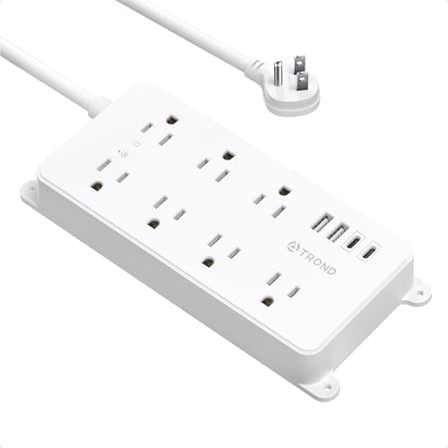 TROND Power Strip Surge Protector, 7 Widely Spaced Outlets with 2 USB A and 2 USB C, ETL Listed 1700J, Wall Mount, Flat Plug 5ft Extension Cord 14AWG Heavy Duty, for Home, Office Garage, White - color: White, size: 5ft, style: 7 Outlets