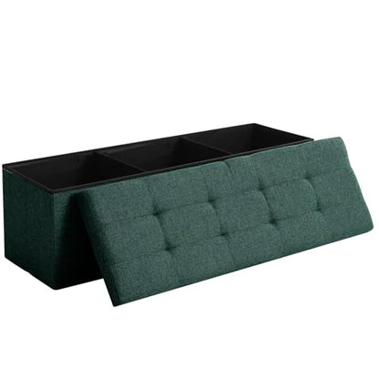45.3 Inches Ottoman Bench - Foldable Seat, Footrest, Shoe Bench, End of Bed Storage With Flipping Lid, 166L Space, Linen Fabric Emerald - color: Emerald, size: 45.3" Flip
