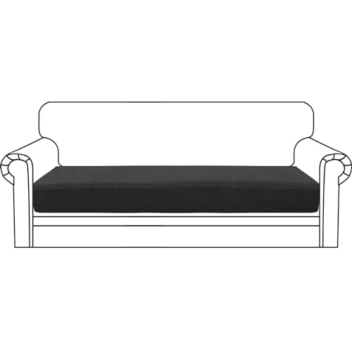 ZNSAYOTX Stretch Cushion Covers Sofa Cushion Couch Seat Covers Slipcovers Soft Replacement Unique Pattern Furniture Protector with Elastic Bottom (Black, 1 Pc 3-Seat Cushion Cover) - color: Black, size: 1 Cushion Sofa