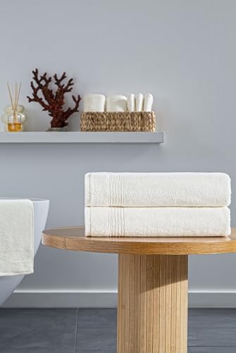 Ozdilek 2-Piece Bath Towels, 27x54 100% Turkish Cotton, Luxury Quick Dry, Extra Large, Fade-Resistant, Eco-Friendly, Spa Towel, Comfortable (Ivory) - color: Ivory