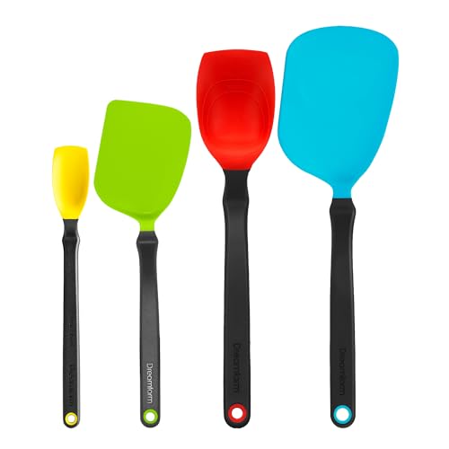 Dreamfarm Set of Essentials Silicone & Nylon Kitchen Utensils 4pc Set | Non-stick cookware safe, cooking, meal prep, and baking tools, includes Chopula, Mini Chopula, Supoon and Mini Supoon - size: 4 Piece Essential Set