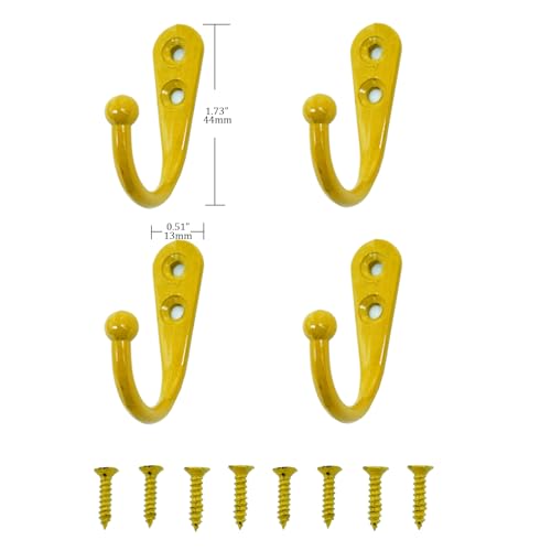 4 Pcs Wall Mounted Hooks for Bedroom,Bathroom,Kitchen,and Cabinet Hangers (with 8 Screws)-Yellow - color: Yellow