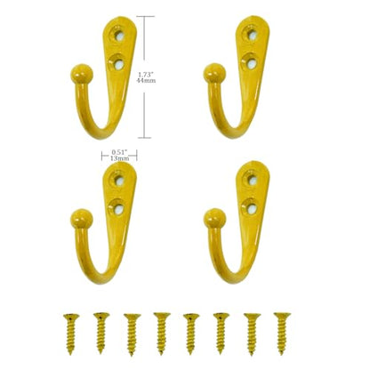 4 Pcs Wall Mounted Hooks for Bedroom,Bathroom,Kitchen,and Cabinet Hangers (with 8 Screws)-Yellow - color: Yellow