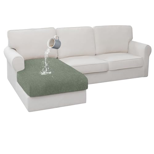 Waterproof Couch Cushion Covers, Stretch Sectional L Shape Chaise Lounge Sofa Slipcover Washable Elastic Non-Slip Furniture Protector for Pets Kids (Chaise, Green) - color: Green, size: Chaise Cover