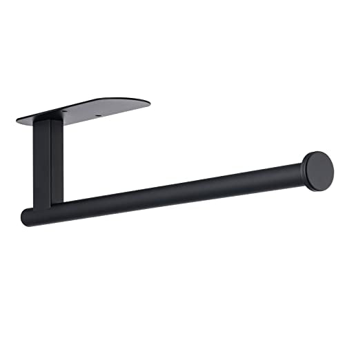 Honmein Paper Towel Holder, Upgrade SUS304 Stainless Steel Paper Towel Holder Under Cabinet, Bend-Resistant, Self-Adhesive or Drill mounting (Black) - color: Black