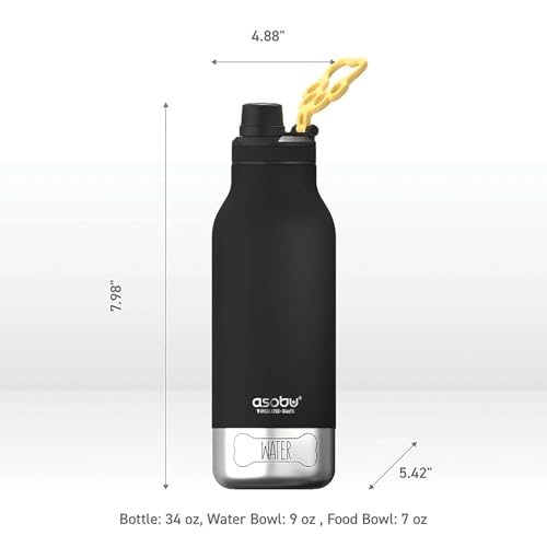 asobu Dog Barky Bottle – Insulated Stainless Steel Water Bottle with 2 Removable Dog Bowls for Food, Treats & Water – Pet-Friendly Travel Bottle for Hiking, Road Trips & Outdoor Adventures - color: Black