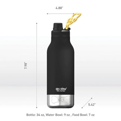 asobu Dog Barky Bottle – Insulated Stainless Steel Water Bottle with 2 Removable Dog Bowls for Food, Treats & Water – Pet-Friendly Travel Bottle for Hiking, Road Trips & Outdoor Adventures - color: Black