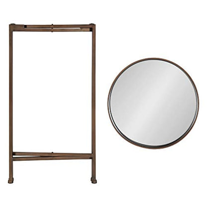 Kate and Laurel Celia Round Metal Foldable Accent Table with Mirror Tray Top, Bronze - color: Bronze