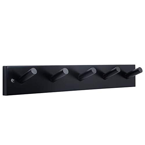 WEBI Coat Rack Wall Mounted,16" Hole to Hole,Coat Hanger Wall Mount with 5 Coat Hooks for Hanging,Hook Rack Peg Rail for Hats,Jacket,Clothes,Towels,Black - color: Black, size: 17 inch