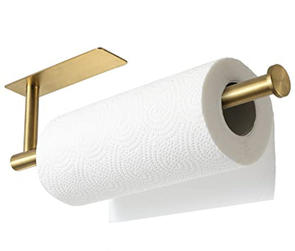 theaoo 2 Packs Paper Towel Holder - Under Cabinet Paper Towel Holder for Kitchen, Adhesive Paper Towel Roll Rack for Bathroom Towel, Wall Mounted Paper Towel Rack, Gold, SUS304 Stainless Steel - color: Gold 2pc