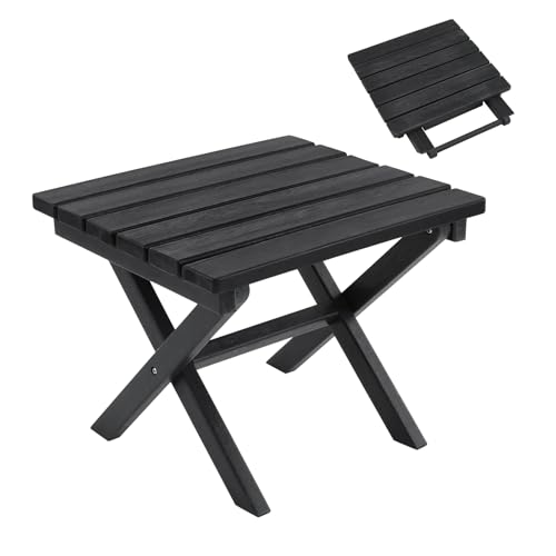 Furnimart 18" Square Foldable Side Table for Outdoor & Camping, Extra-Thick HDPE Weather-Resistant Small Coffee Table, Portable Black Outdoor End Table for Balcony Poolside Space Saving(Black) - color: Black