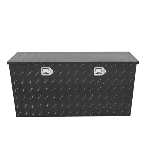 Black 48 Inch Truck Chest Tool box Heavy Duty Aluminum Stripes Plated Pick Up Truck Bed Box RV Trailer Toolbox Storage Waterproof with Side Handle and Lock Keys –48"x24"x24" - color: Black, size: 48"x24"x24"