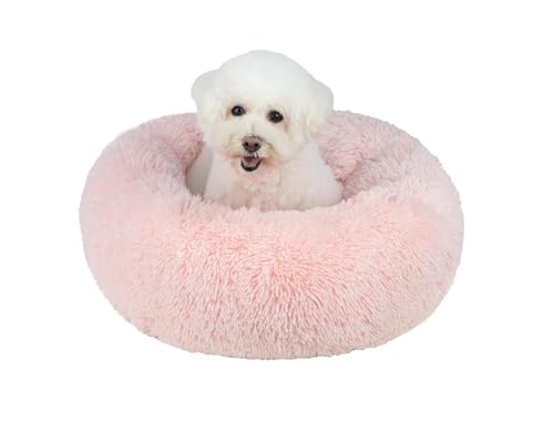Best Pet Supplies Round Calming Dog Bed for Small, Medium & Large Dogs, Plush Donut Cuddler Pet Bed w/Raised Rim for Head, Neck Support, Anti-Slip Bottom Washable Bed - Pink, 20 x 20 x 6 - color: Pink, size: 20" x 20" x 6"
