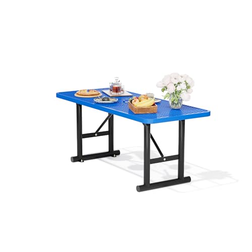 6FT Metal Picnic Tables for Outdoors, Commercial Rectangular Picnic Table for Outside, Park, Campfield, Patio, Garden, Yard, Thermoplastic Coating, Surface Mounted, Blue - color: Blue, size: 6FT Table