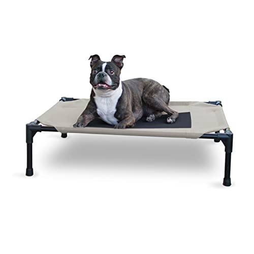 K&H Outdoor Elevated Dog Bed - Cooling Raised Dog Bed for Small & Medium Pets, Breathable Mesh Center Hammock Design, Indoor/Outdoor Washable Cover, Portable Metal Frame, Taupe, Medium 32x25in - color: Taupe/Black Mesh, size: Medium 32"L x 25"W