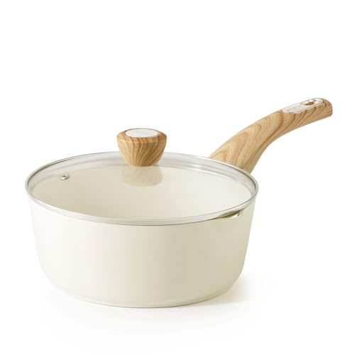 SENSARTE Ceramic Nonstick Sauce Pan with Lid, 3.0 Quart Saucepan with Double Spout, Large Cooking Pot, Non toxic Kitchen Sauce Pot, Non stick Saucier Pan, Induction Cookware, PFOA PTFE PFAS Free - color: Ceramic White, size: 3.0 Quarts