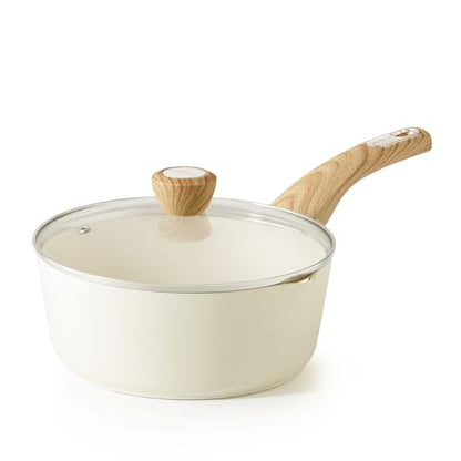 SENSARTE Ceramic Nonstick Sauce Pan with Lid, 3.0 Quart Saucepan with Double Spout, Large Cooking Pot, Non toxic Kitchen Sauce Pot, Non stick Saucier Pan, Induction Cookware, PFOA PTFE PFAS Free - color: Ceramic White, size: 3.0 Quarts