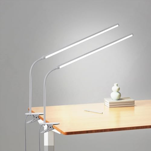 2-Pack LED Desk Lamp with Clamp,College Dorm Room Students Study Reading Desk Lights,Dimming,Hose Desk Lamps,Home Office Computer Light,gooseneck,Swing Arm Work Table Lamps,Clip Bed Light - color: White, size: 16.14inch/2 pack