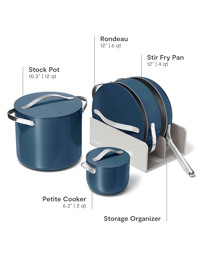 Caraway 24-Piece Nonstick Ceramic Cookware Set - Includes Fry Pans, Sauce, Sauté Pan, Dutch Oven, Petite Cooker, Stir Fry, Rondeau, Stock Pot, Lids & Storage Organizers - Navy - size: 24pc Set