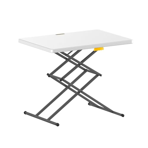 FanttikOutdoor 28 inch Small Folding Table, One-Hand Height Adjustment, 3 Heights, Lowering Lever, Instalift, Portable Side Table for Tv Tray, Dining, Kitchen, No Assembly, Granite White Zeta X1 Apex