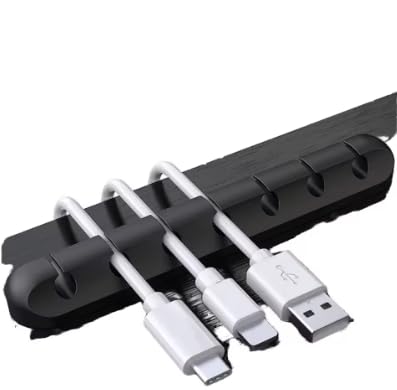 Silicone Desktop Cable Management Clips (6 Pcs Set), Versatile Cord Organizer for Office, Study Room, and Nightstand - Black and White (Black) - color: Black