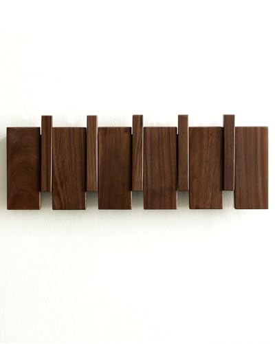 Wood Coat Rack Wall Mount - Large Walnut Piano Coat Rack wtih 5 Hooks for Hanging Clothes,Keys,Robes,Purse,Towels,Modern Decorative Wall hooks Heavy Duty Hanger Organizer for Bathroom/Bedroom/Entryway - size: 5 Hooks