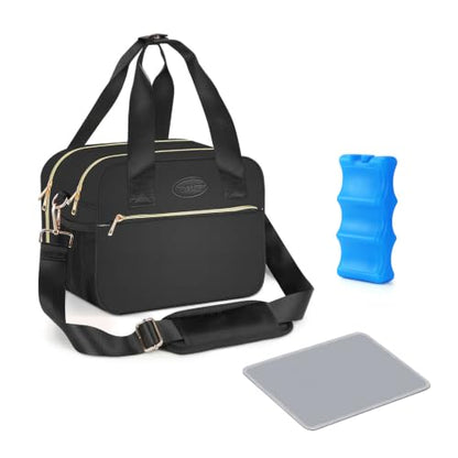 PIIOSER Breastmilk Cooler Bag with Ice Pack, Fits 6 Baby Bottles Up to 9 Ounce, Insulated Bottle Travel Bags with Shoulder Strap-Wearable Breast Pump Carrying Case for Nursing & Working Moms - color: Black