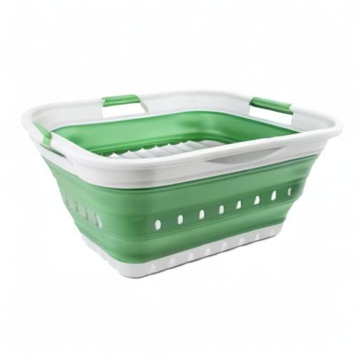 SAMMART 42L (11 gallon) Collapsible Plastic Laundry Basket - Foldable Pop Up Storage Container/Organizer - Portable Washing Tub - Space Saving Hamper/Basket (Grey/Dark Sea Green) - color: Grey/Dark Sea Green