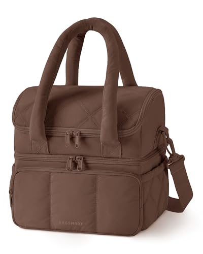 BAGSMART Lunch Bag Women, Double Deck Insulated Lunch Box, Quilted Puffer Lunch Tote, Leakproof, Durable & Reusable Large Lunch Cooler For Work Picnic Travel Meal Prep, Coffee Brown - color: Coffee Brown, size: Large(double deck)