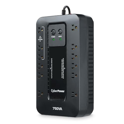 CyberPower EC750G Ecologic UPS Battery Backup and Surge Protector, 750VA/450W, 12 Outlets, ECO Mode, Compact, UL Certified - style: 750VA