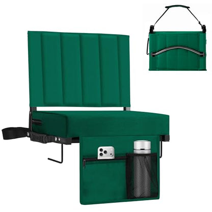 Stadium Seat for Bleachers with Back Support, Portable Bleacher Seat with Wide Comfy Padded Cushion, Metal Hook, Folding Stadium Chair with Shoulder Strap, Carry Handle, Cup Holder, Green - color: Green