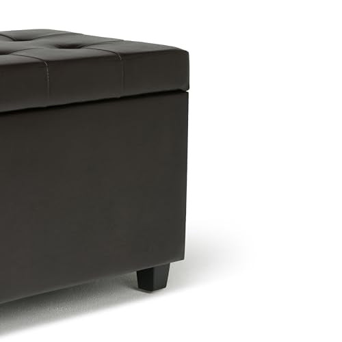 SIMPLIHOME Cosmopolitan Storage Ottoman - 34 inch Wide Upholstered Vegan Leather Rectangle Storage Ottoman Bench in Tanners Brown, Transitional Tufted Ottoman for Living Room with Lift-Up Lid - color: Tanners Brown