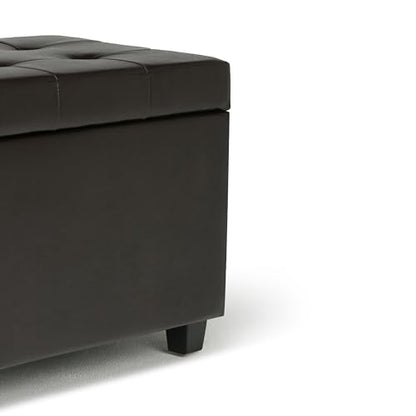 SIMPLIHOME Cosmopolitan Storage Ottoman - 34 inch Wide Upholstered Vegan Leather Rectangle Storage Ottoman Bench in Tanners Brown, Transitional Tufted Ottoman for Living Room with Lift-Up Lid - color: Tanners Brown