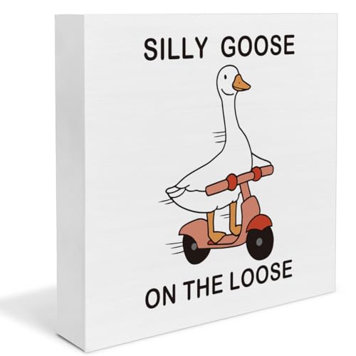 Silly Goose Gifts for Coworkers Friends Besties, Silly Goose on the Loose Wooden Sign, Funny Home Office Decor for Desk Shelf - color: SILLY