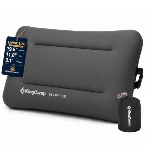 KingCamp Large Camping Pillow, Hybrid Inflatable Pillow with Soft Washable Foam Cover, Quiet Camp Pillow for Side Sleepers, Car Camping, Travel & Backpacking - color: Dark Grey