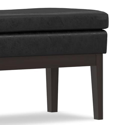 SIMPLIHOME Carlson Ottoman Bench - 45 inch Wide Upholstered Vegan Leather Rectangle Ottoman in Distressed Black, Mid Century Modern Bench for Bedroom, Entryway or Living Room with Padded Seat - color: Distressed Black, style: Ottoman Bench