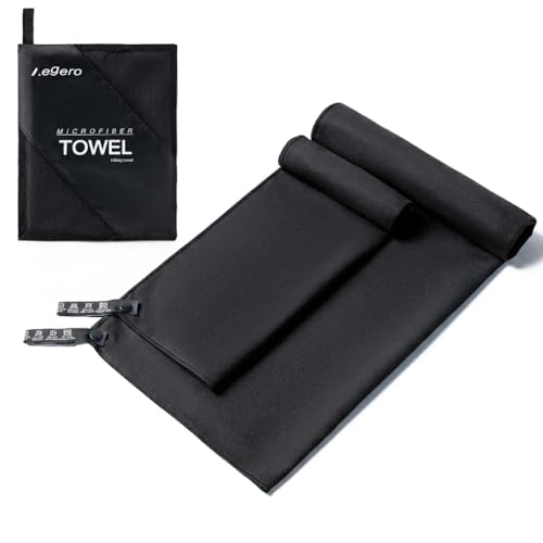 Aegero Camping Towel,2 Pack Microfiber Travel Sports Towel,Quick Dry-Super Absorbent-Ultra Compact-Ultra Soft-Lightweight.Suitable for Gym,Yoga,Trip,Beach,Shower,Backpacking,Pool(Black) - color: Black, size: M:24"x48"+24"*x12"