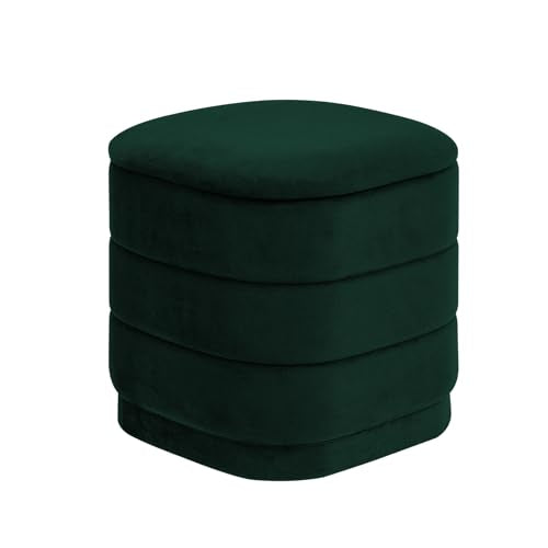 15" Velvet Storage Ottoman with Tray, Foldable Square Ottoman Footrest with Reversible Wood Lid, Collapsible Storage Footstool for Bedroom, Living Room, Dorm, Bottle Green - color: Bottle Green