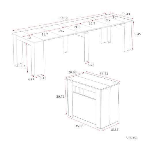 Extendable Dining Table, Transformer Extra Console Table for 1-12 People, Folding Space Saving Dining Room Table for Homes, Apartments, Walnut - color: A1 Walnut