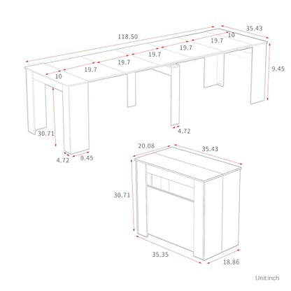 Extendable Dining Table, Transformer Console Table for 1-12 People, Folding Space Saving Dining Room Table for Homes, Apartments, Marble White - color: A4 Marble White