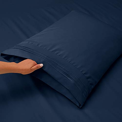 Hearth & Harbor Twin Size Sheets - 3 Piece Bed Sheet Set, Hotel Luxury Double Brushed Bed Sheets - Extra Soft Bedding Sheets & Pillowcases, Twin, Navy Blue - color: Navy Blue, size: Twin