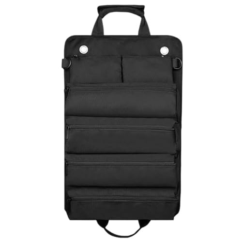 Roll-Up Automotive Tool Organizer for Ram ProMaster 2014-2025 Van 3-Seater, Oxford Storage Bag with 6 Pockets Space Saving Design for Car Trunk,Black - color: Black