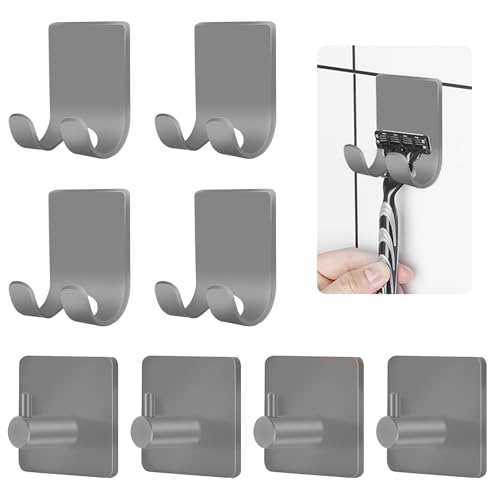 CGBE Razor Holder for Shower, 4 Packs Shaver Holder and Hooks, Self Adhesive Wall Mounts for Bathroom, Damage Free - Grey - color: Gray, size: 8 Pack